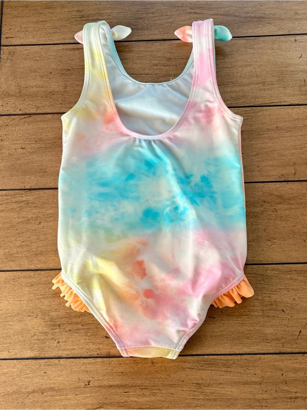 Girls Pastel Tie-Dye One-Piece Swimsuit with Ruffle Shorts